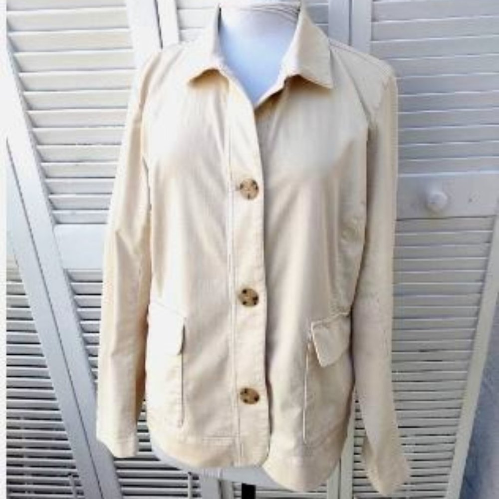 J.jill Women's Jacket Size Large Stretch Casual Button Up Collar Pockets Beige